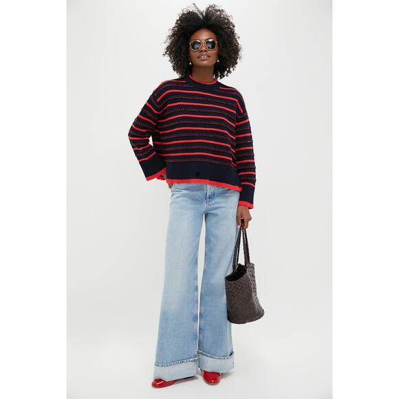 TUCKERNUCK Navy and Red Pointelle Stripe Maxine Sweater Size L NWT - Picture 7 of 7